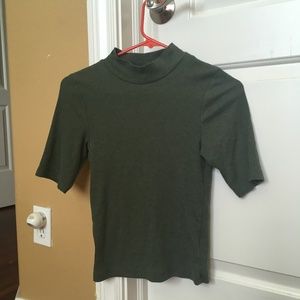 olive green mock neck ribbed tee